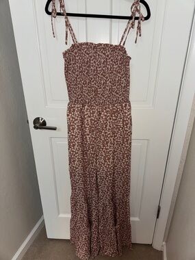 Tie-Strap Smocked Floral Jumpsuit